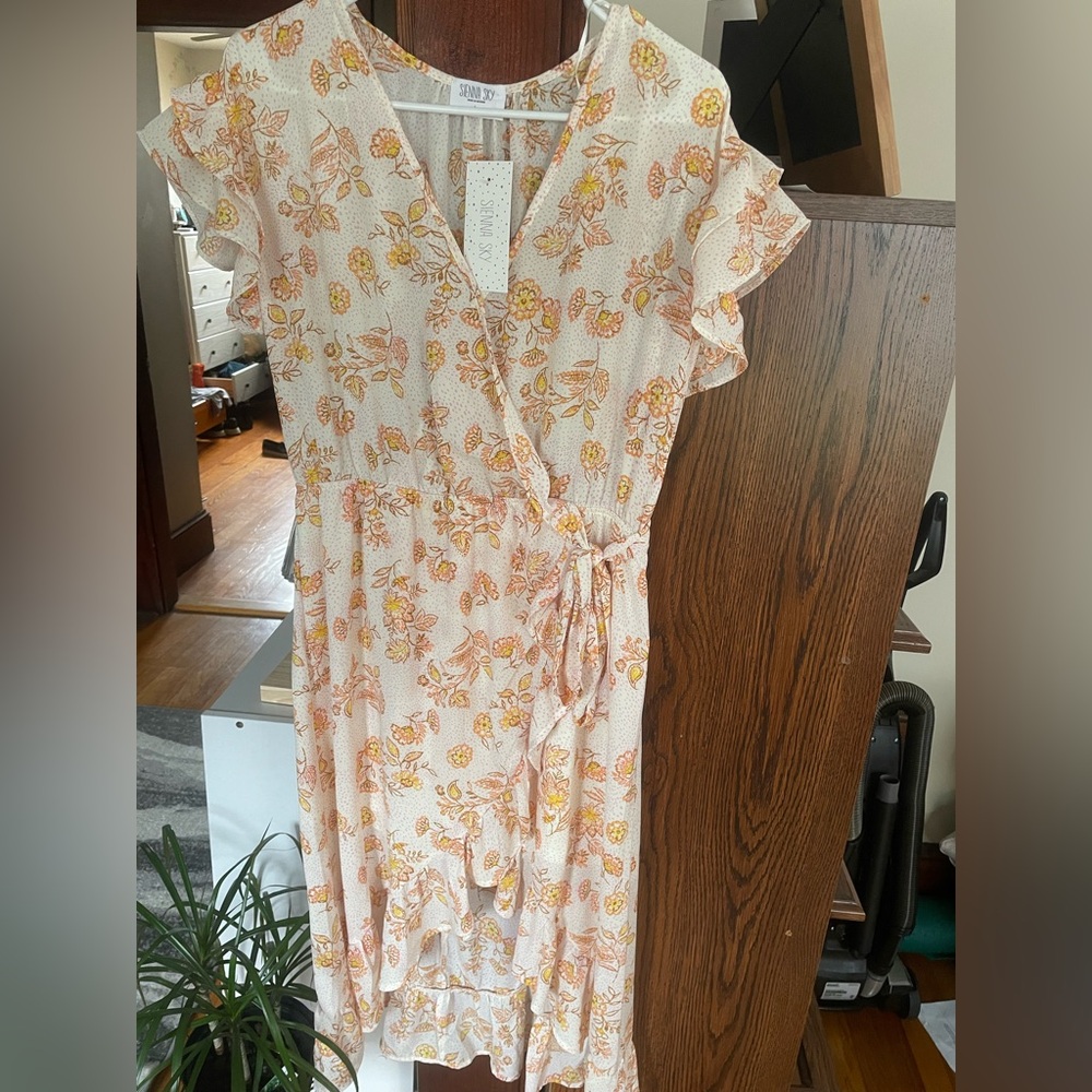 Sienna Sky Orange Cream Wrap Midi Dress